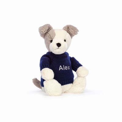 Jellycat Bashful Terrier with Navy Jumper Australia | 732948NAO